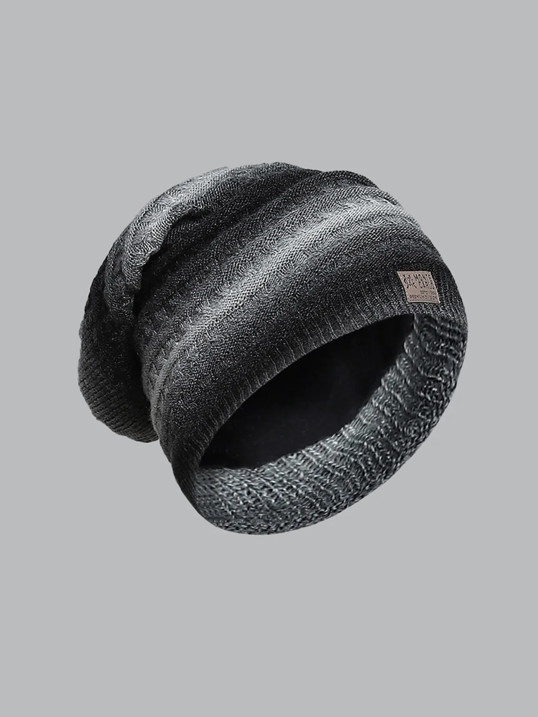 Men Black Self Design Cap - Image 2