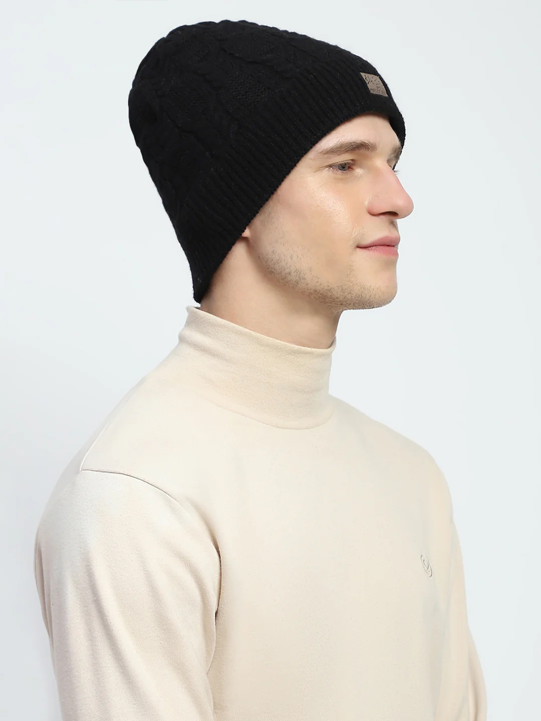 Men Black Self Design Cap - Image 4