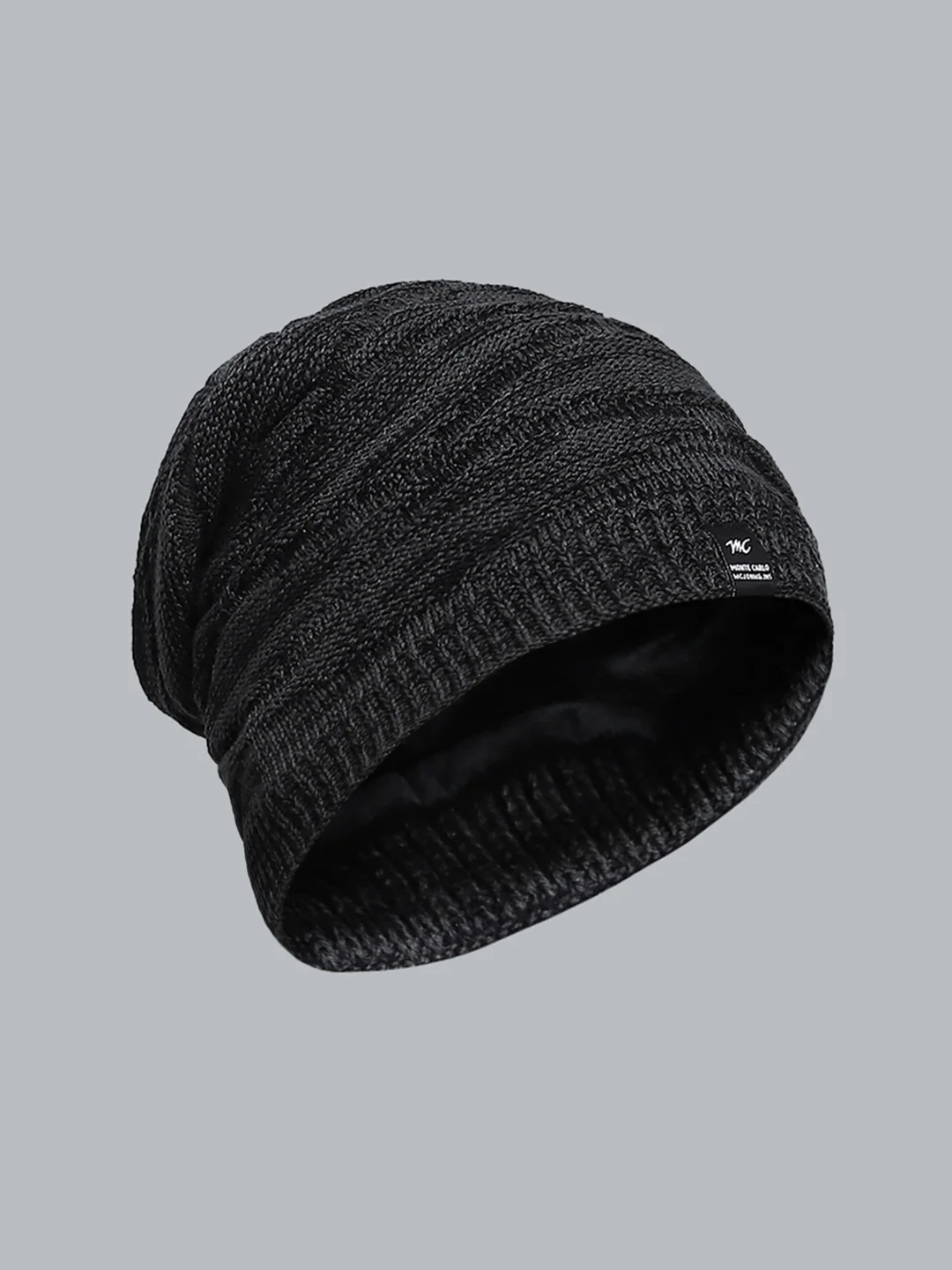 Men Black Self Design Cap - Image 2