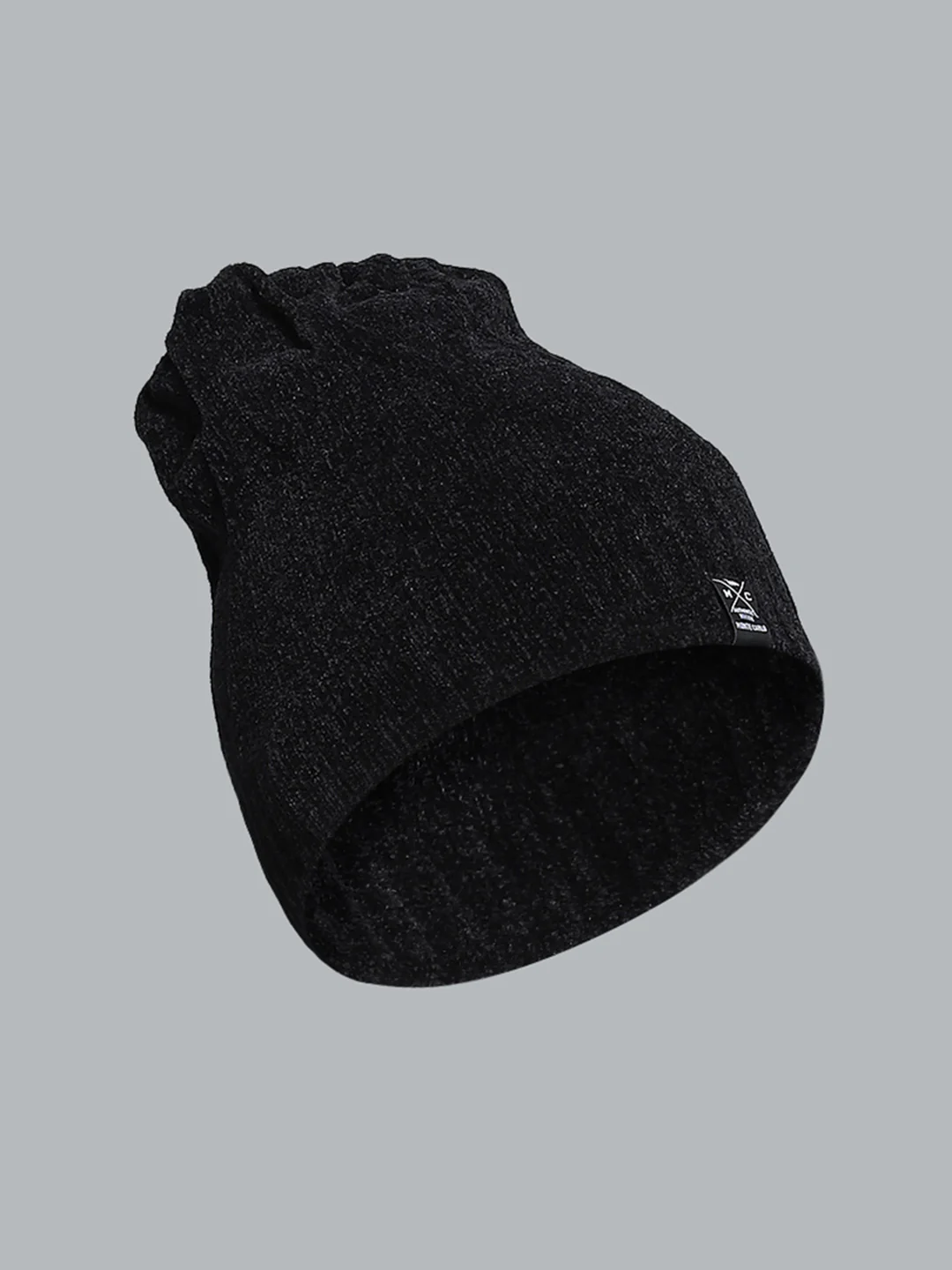Men Black Self Design Cap - Image 2