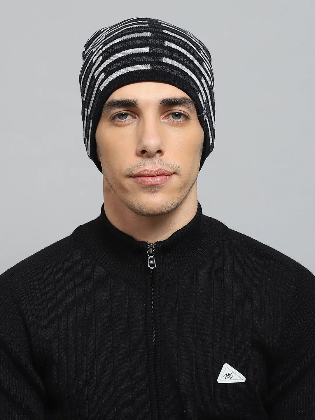 Men Black Self Design Cap