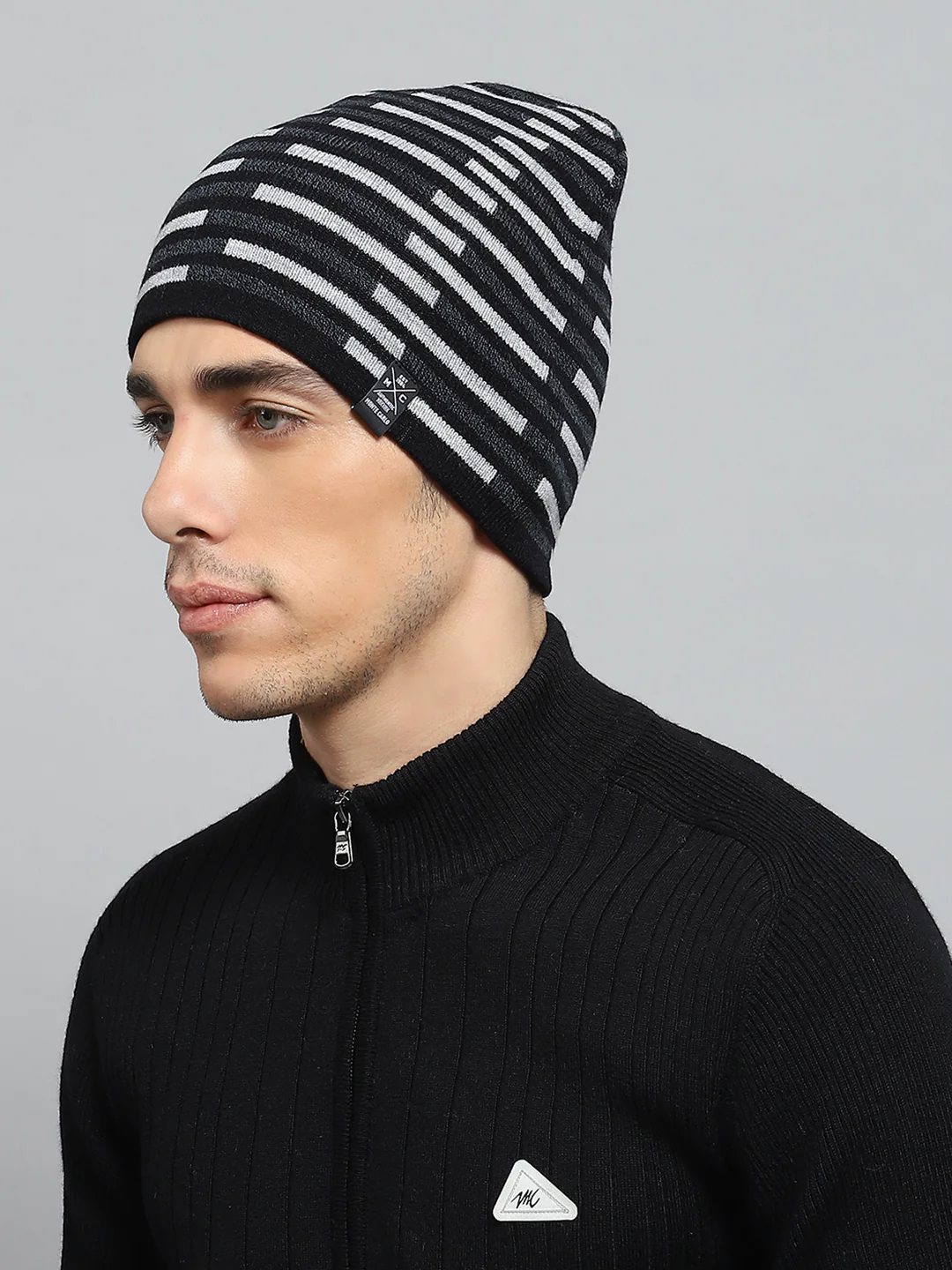 Men Black Self Design Cap - Image 3