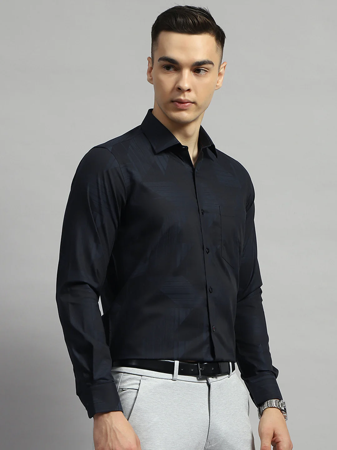 Luxuria Men Black Self Design Collar Full Sleeve Shirt - Image 4