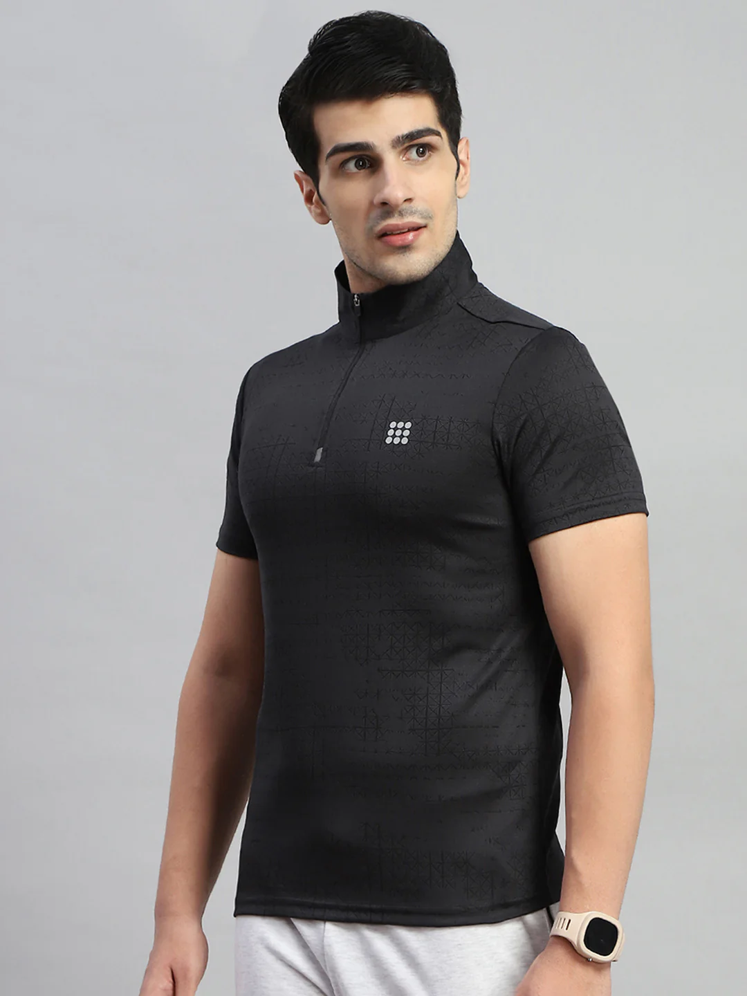 Rock.it Men Black Self Design Collar Half Sleeve T-Shirt - Image 3