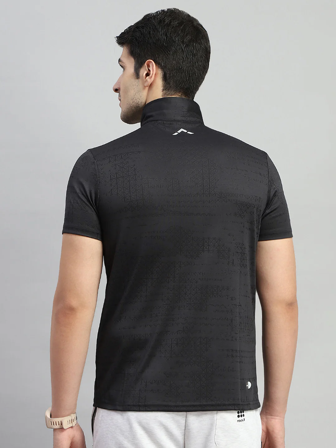 Rock.it Men Black Self Design Collar Half Sleeve T-Shirt - Image 5