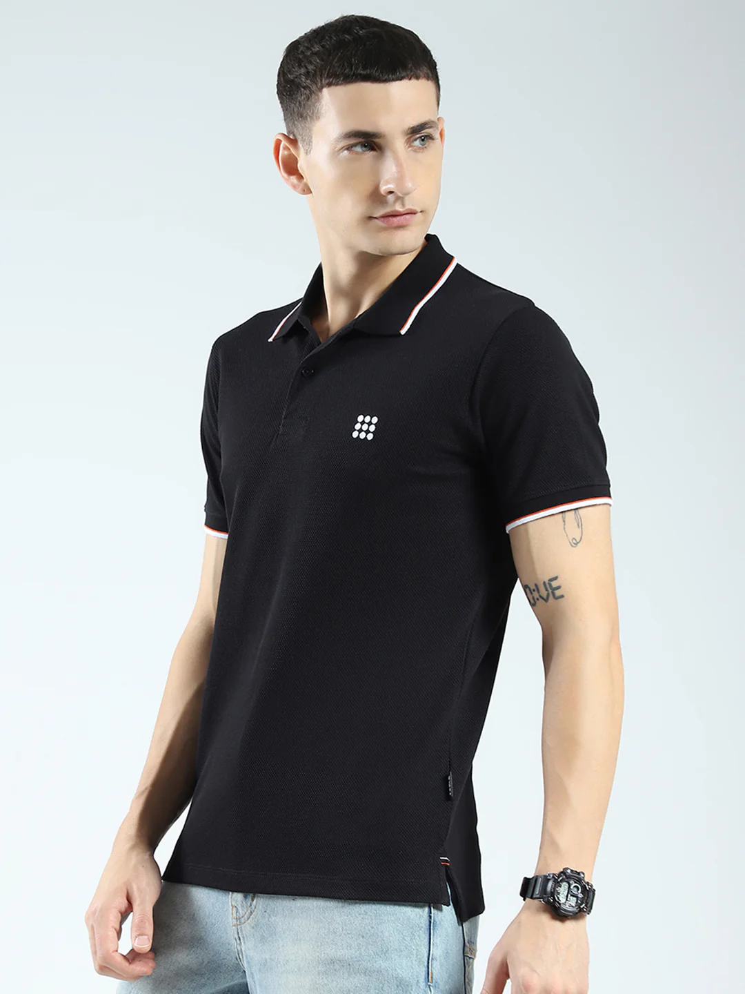 Rock.it Men Black Self Design Collar Half Sleeve T-Shirt - Image 3