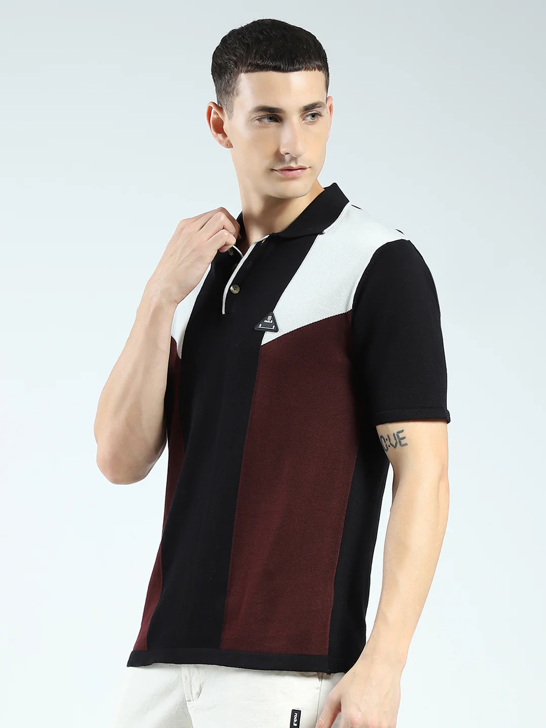 Rock.it Men Black Self Design Collar Half Sleeve T-Shirt - Image 3