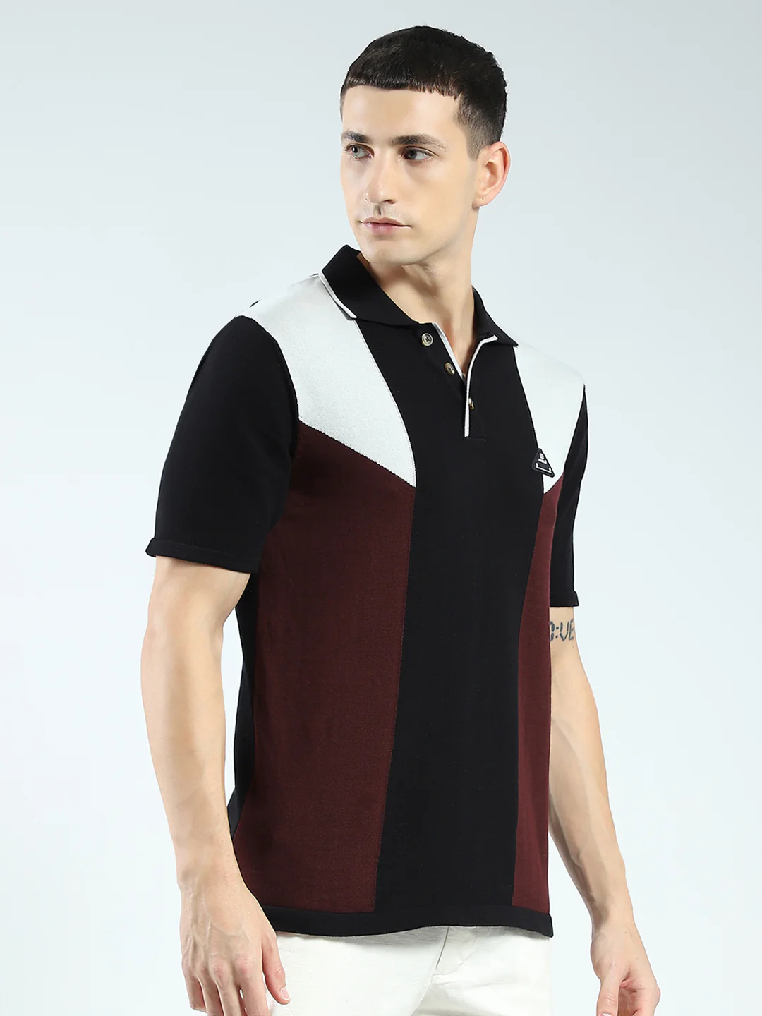 Rock.it Men Black Self Design Collar Half Sleeve T-Shirt - Image 4
