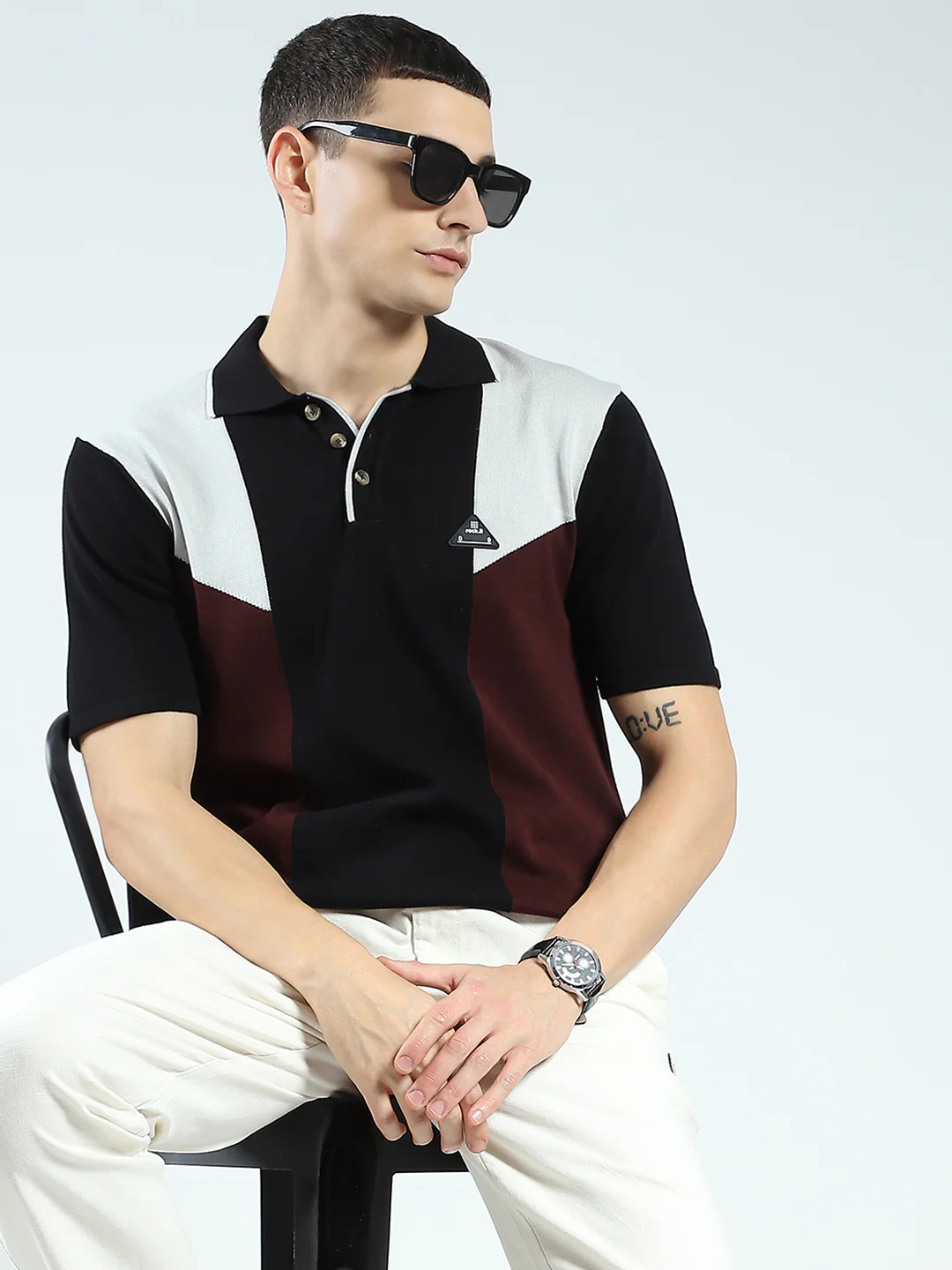 Rock.it Men Black Self Design Collar Half Sleeve T-Shirt - Image 6