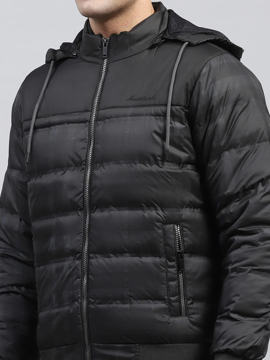Men Black Self Design Detachable Hood Full Sleeve Jacket - Image 8