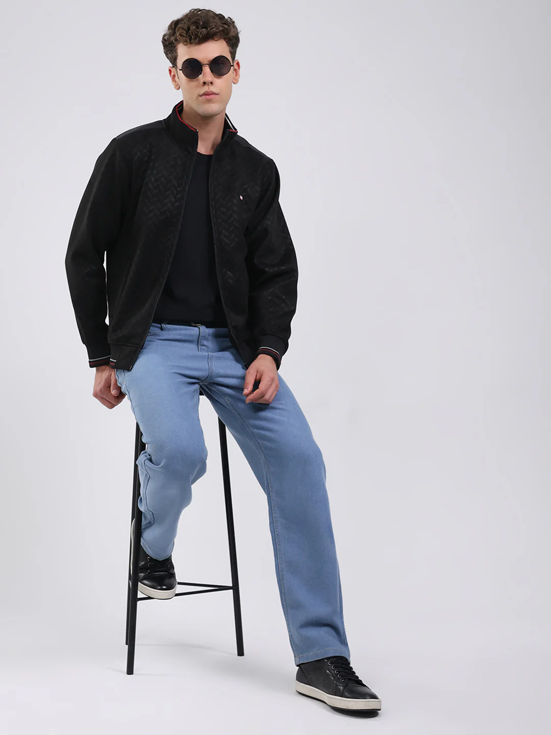 Men Black Self Design Full Sleeve Sweatshirt with Jacket Vibe - Image 2