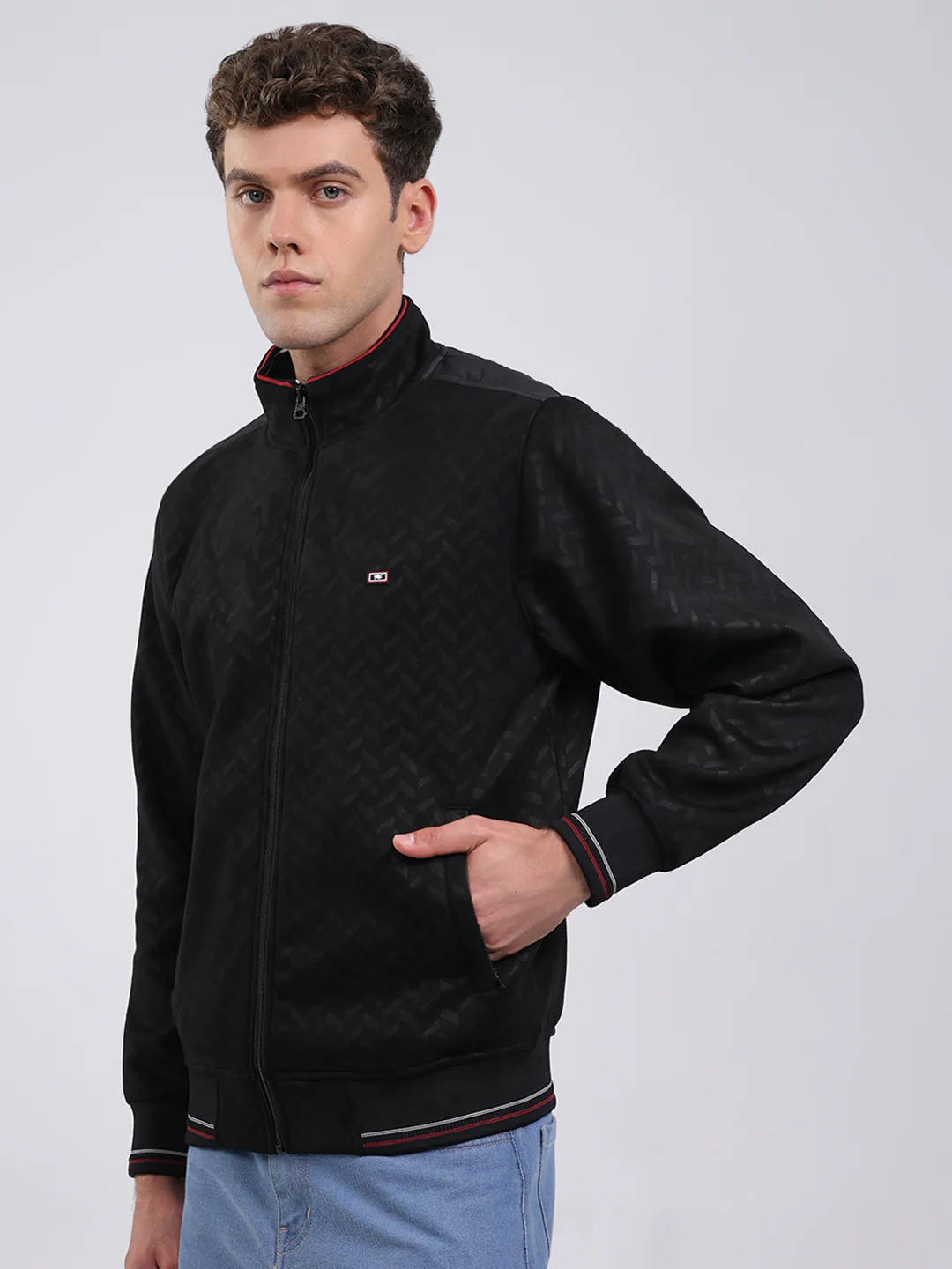 Men Black Self Design Full Sleeve Sweatshirt with Jacket Vibe - Image 3