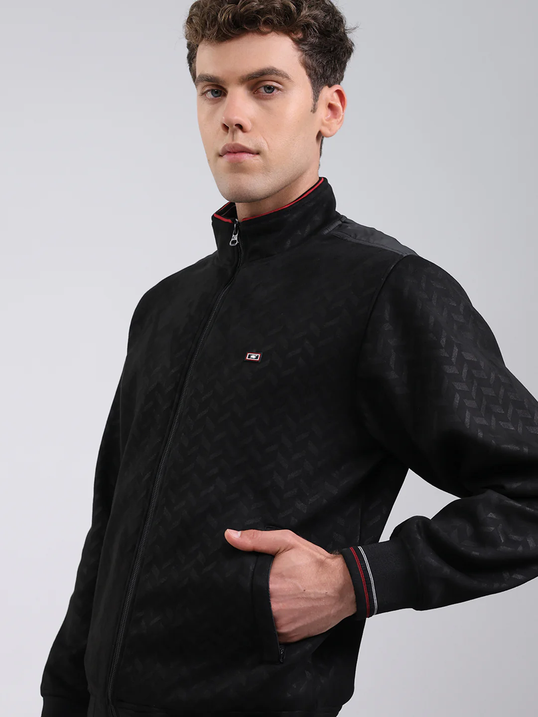 Men Black Self Design Full Sleeve Sweatshirt with Jacket Vibe - Image 7