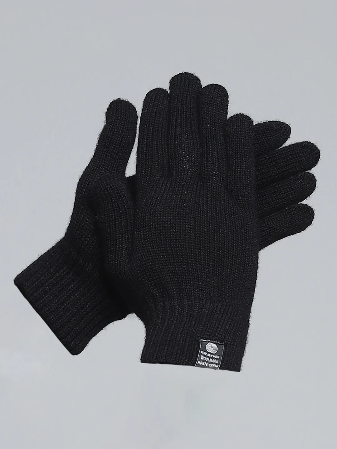 Men Black Self Design Gloves - Image 2
