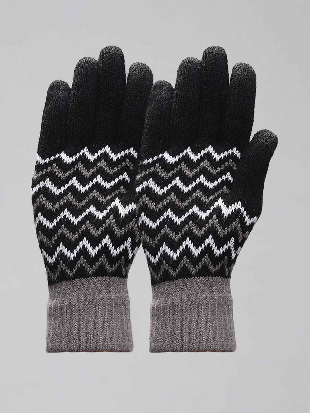 Men Black Self Design Gloves - Image 3