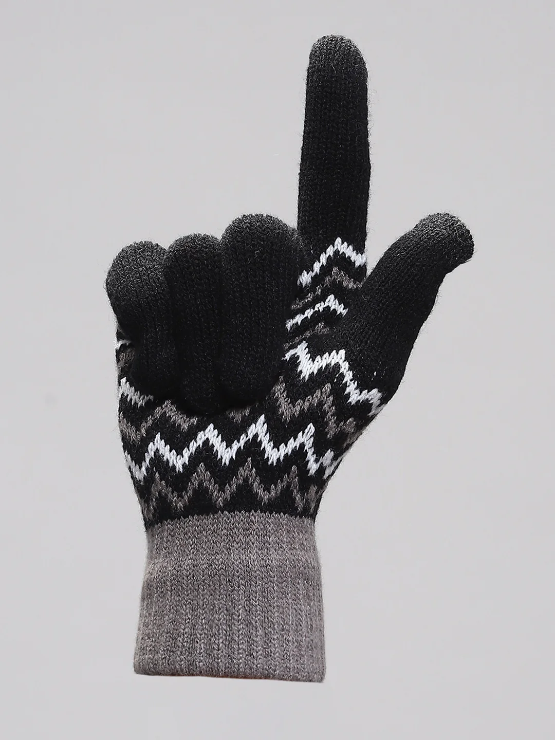 Men Black Self Design Gloves - Image 4