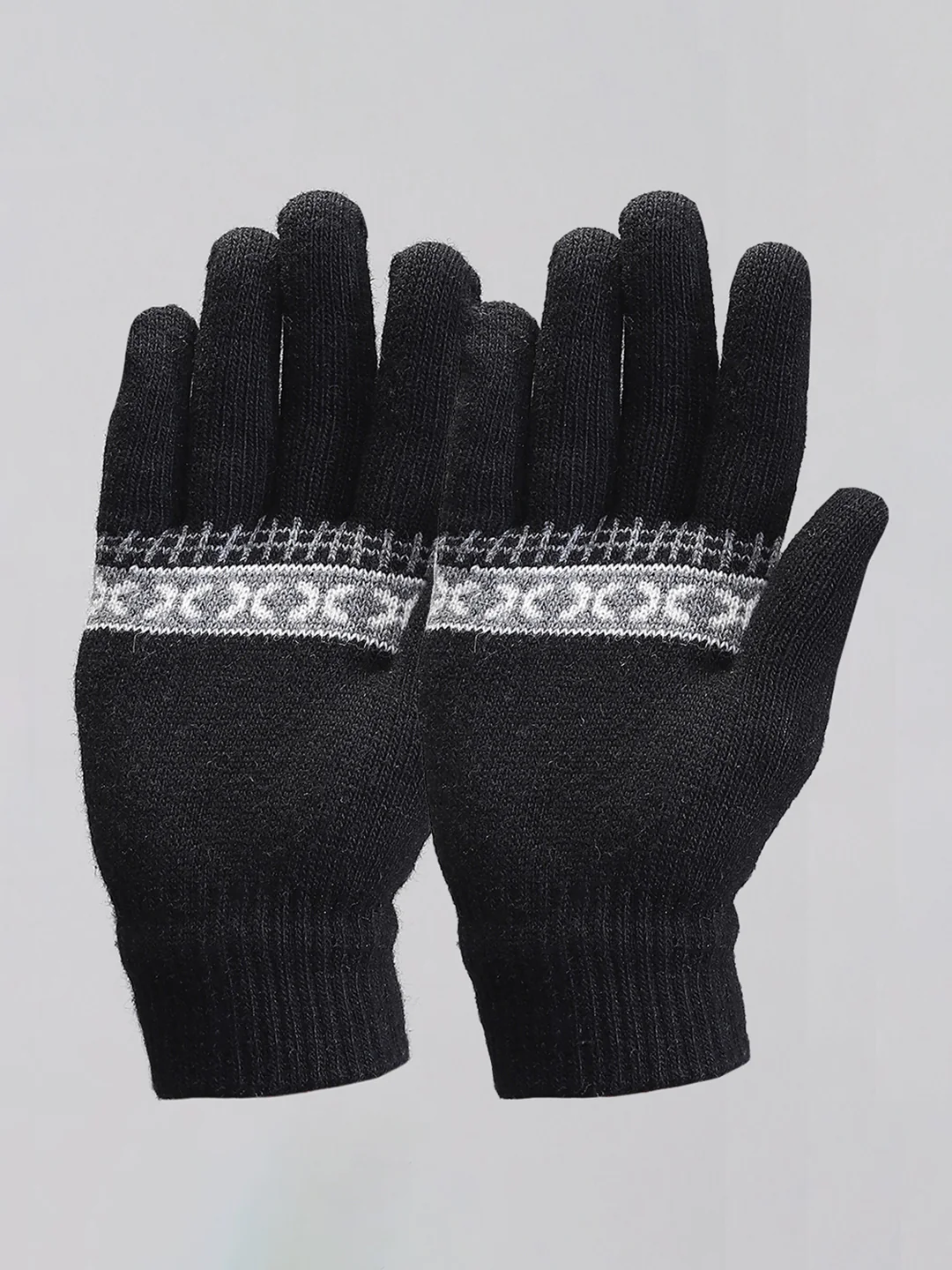 Men Black Self Design Gloves - Image 3