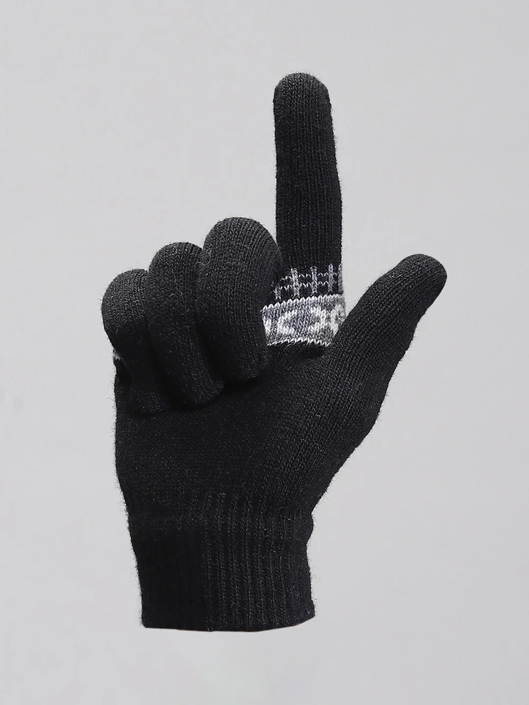 Men Black Self Design Gloves - Image 4
