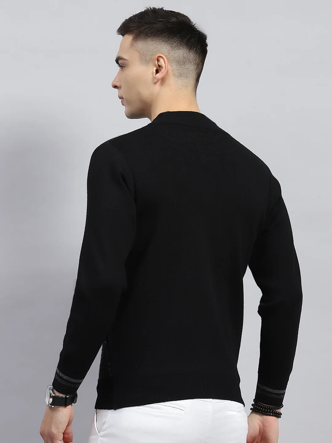 Men Black Self Design High Neck Full Sleeve Pullover - Image 5