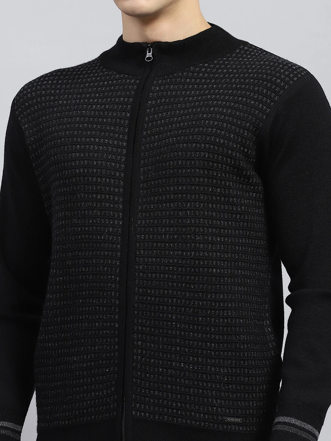 Men Black Self Design High Neck Full Sleeve Pullover - Image 7