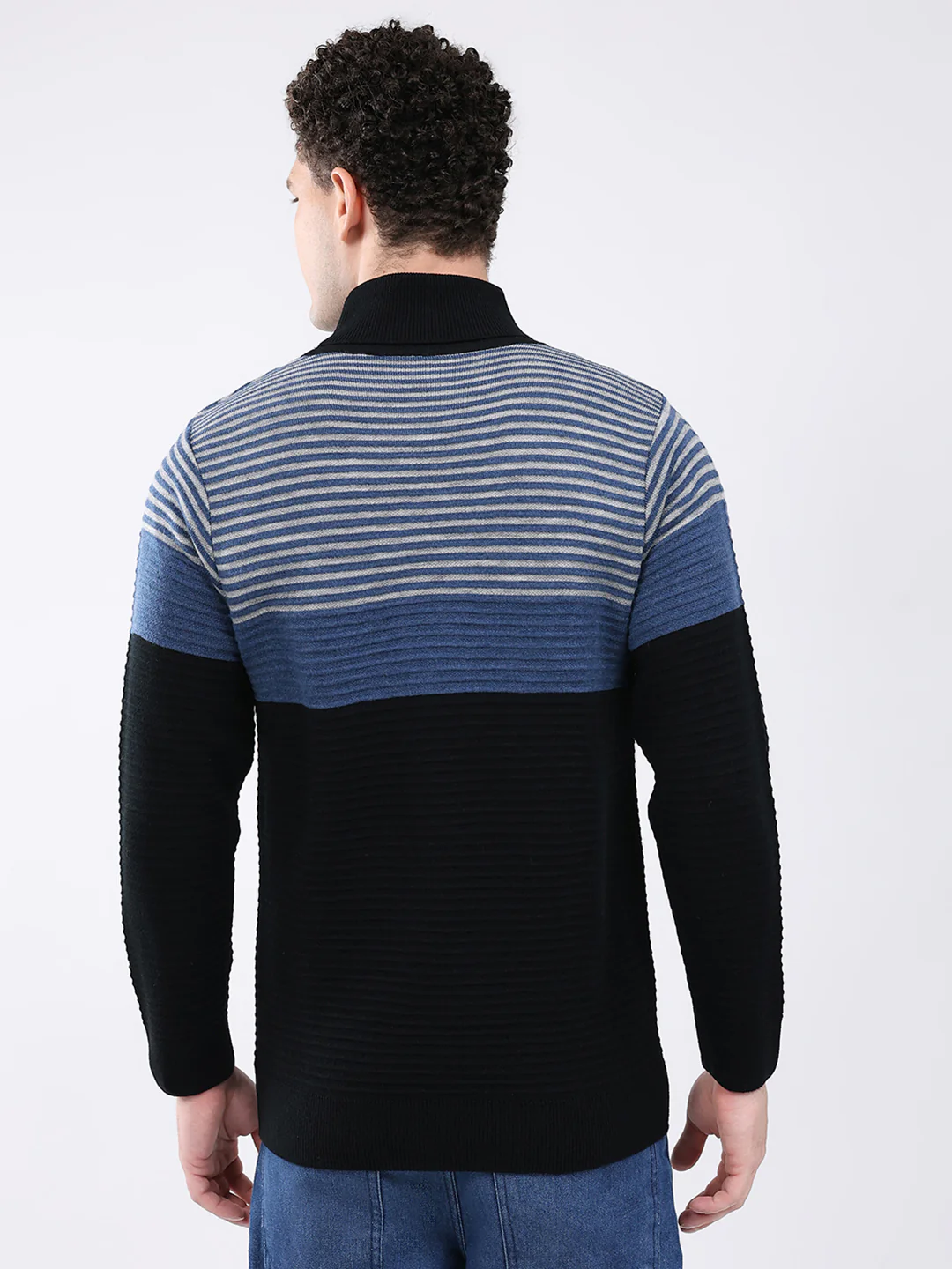 Men Black Self Design High Neck Full Sleeve Pullover - Image 5