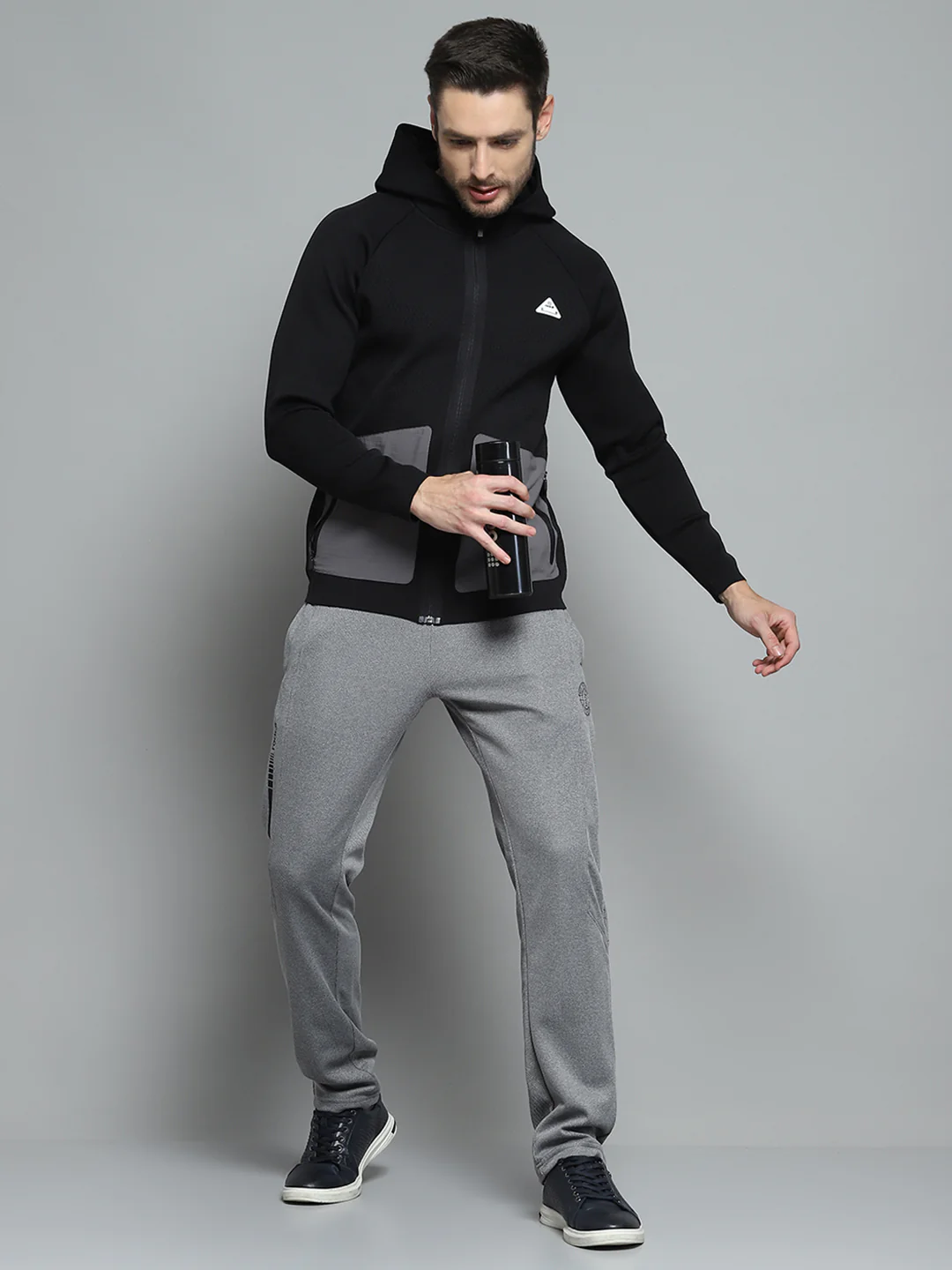 Rock.it Men Black Self Design Hooded Full Sleeve Pullover - Image 2