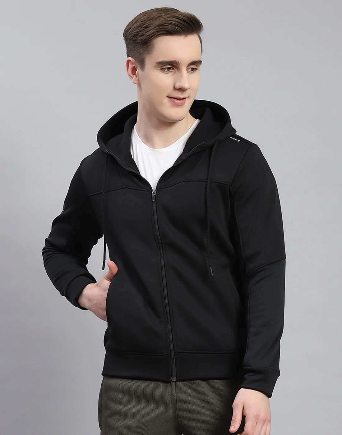 Rock.it Men Black Self Design Hooded Full Sleeve Sweatshirt - Image 2