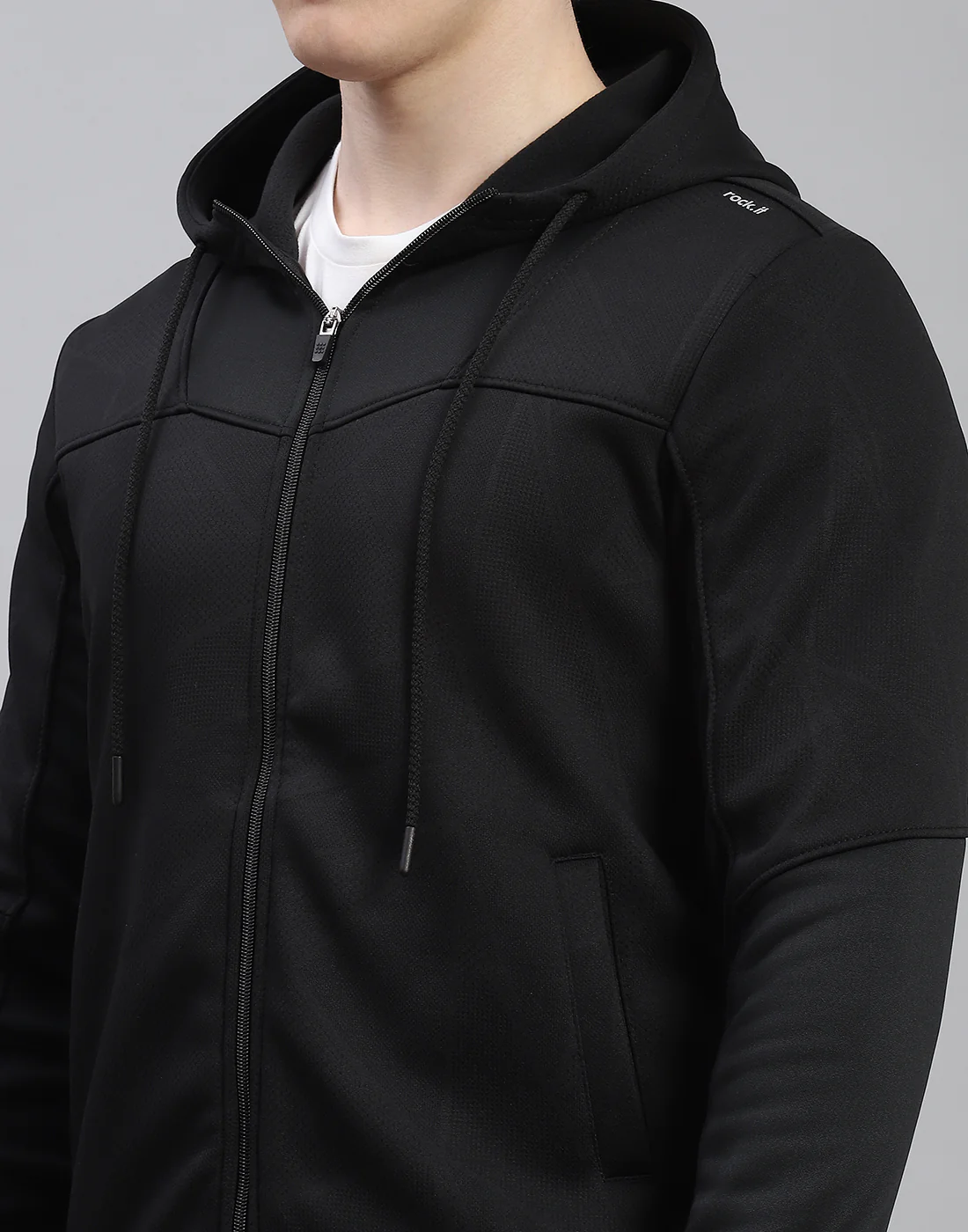 Rock.it Men Black Self Design Hooded Full Sleeve Sweatshirt - Image 6