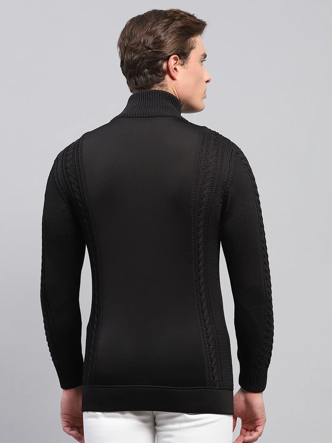 Men Black Self Design Mock Neck Full Sleeve Pullover - Image 5