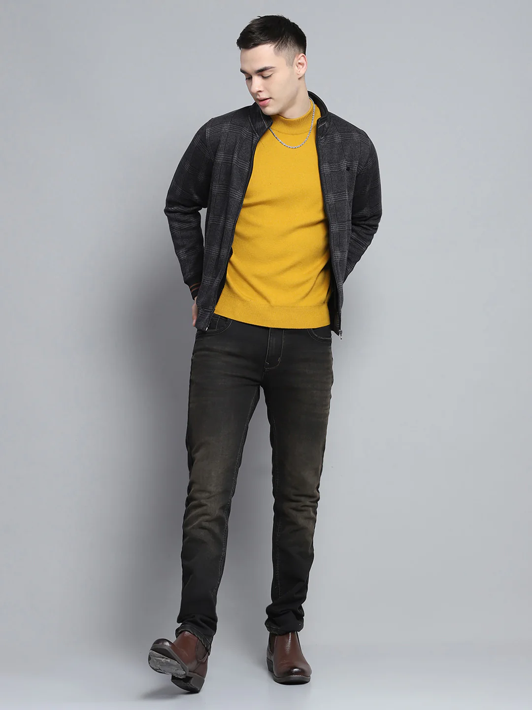 Men Black Self Design Mock Neck Full Sleeve Sweatshirt - Image 2