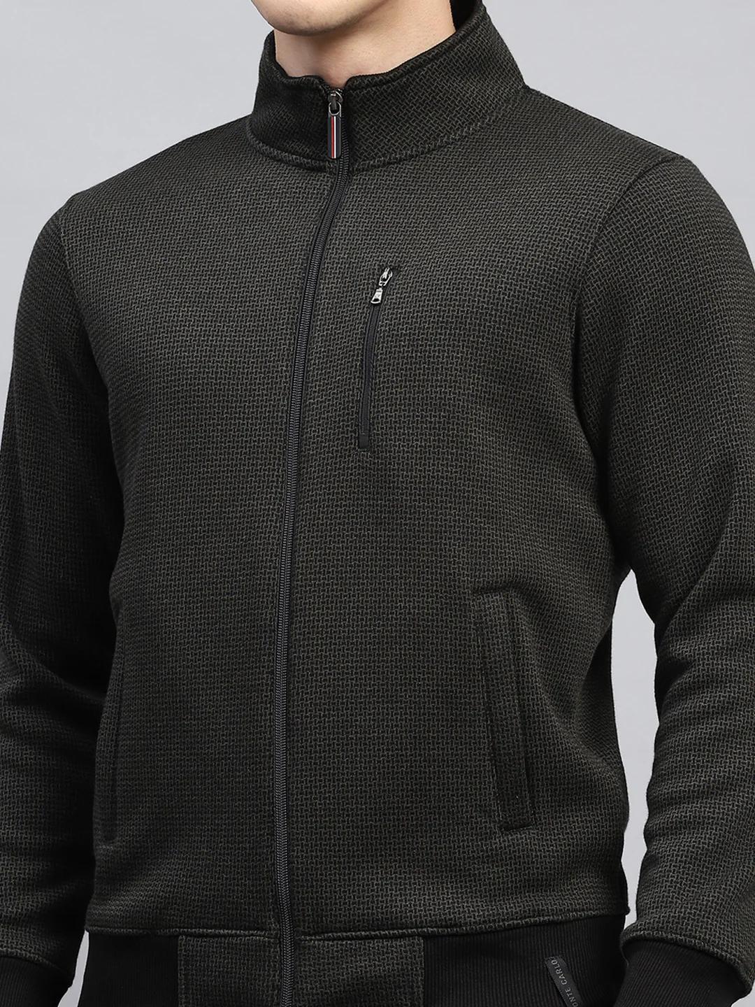 Men Black Self Design Mock Neck Full Sleeve Winter Tracksuit - Image 6