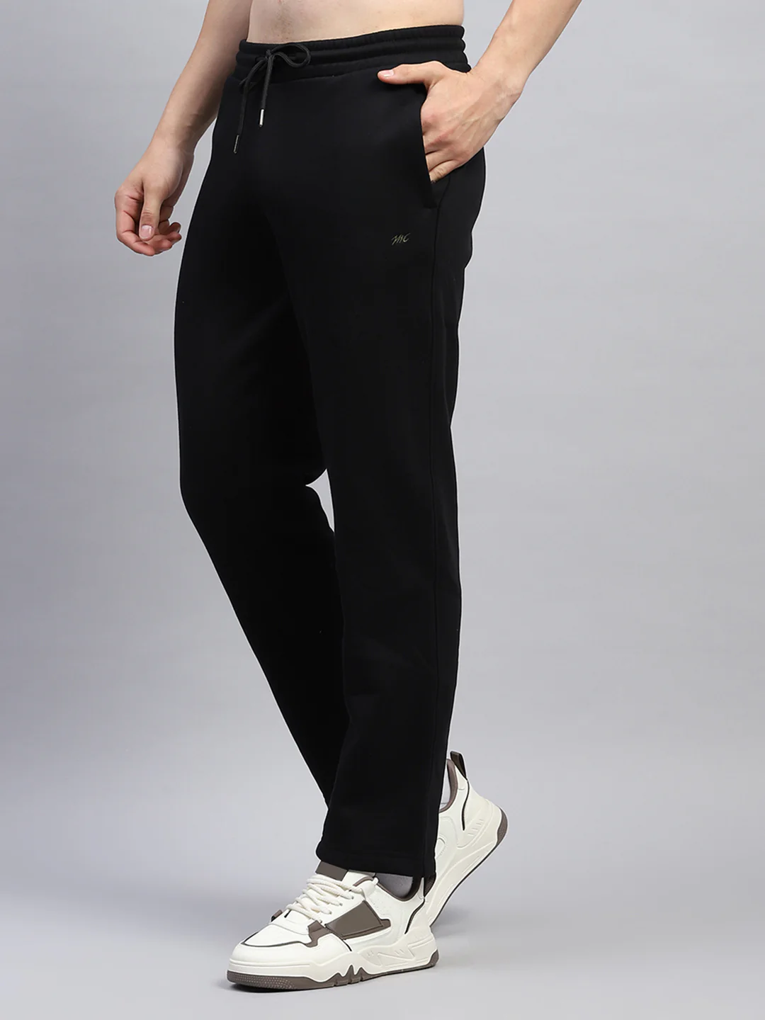 Men Black Self Design Mock Neck Full Sleeve Winter Tracksuit - Image 7