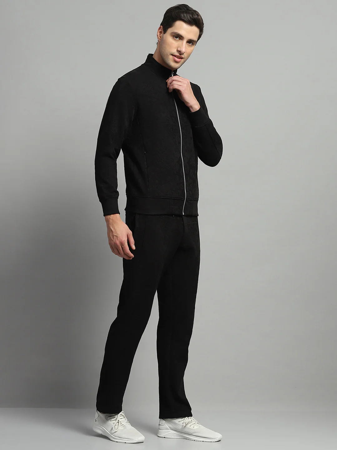 Luxuria Men Black Self Design Mock Neck Full Sleeve Winter Tracksuit - Image 4