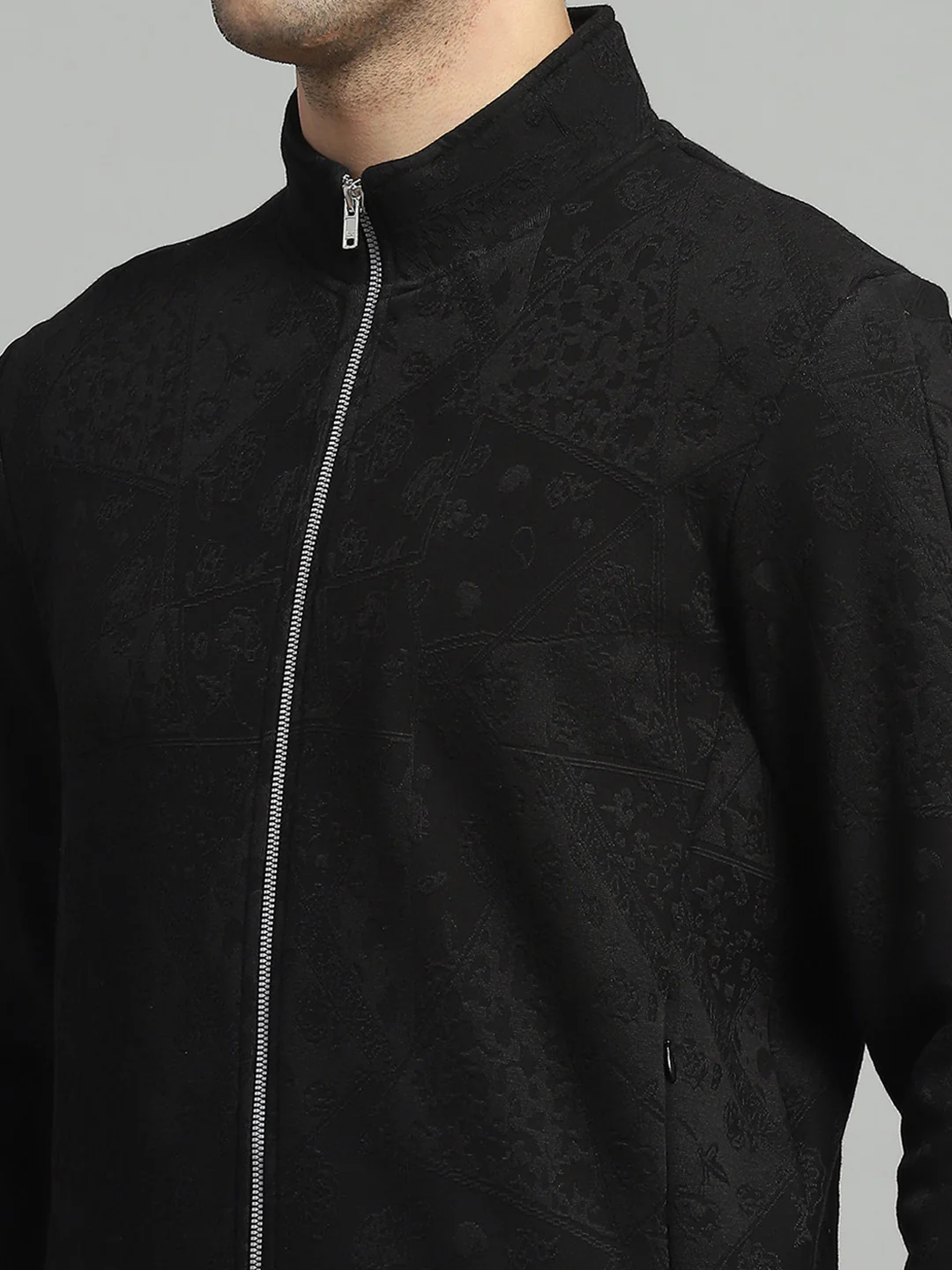 Luxuria Men Black Self Design Mock Neck Full Sleeve Winter Tracksuit - Image 6