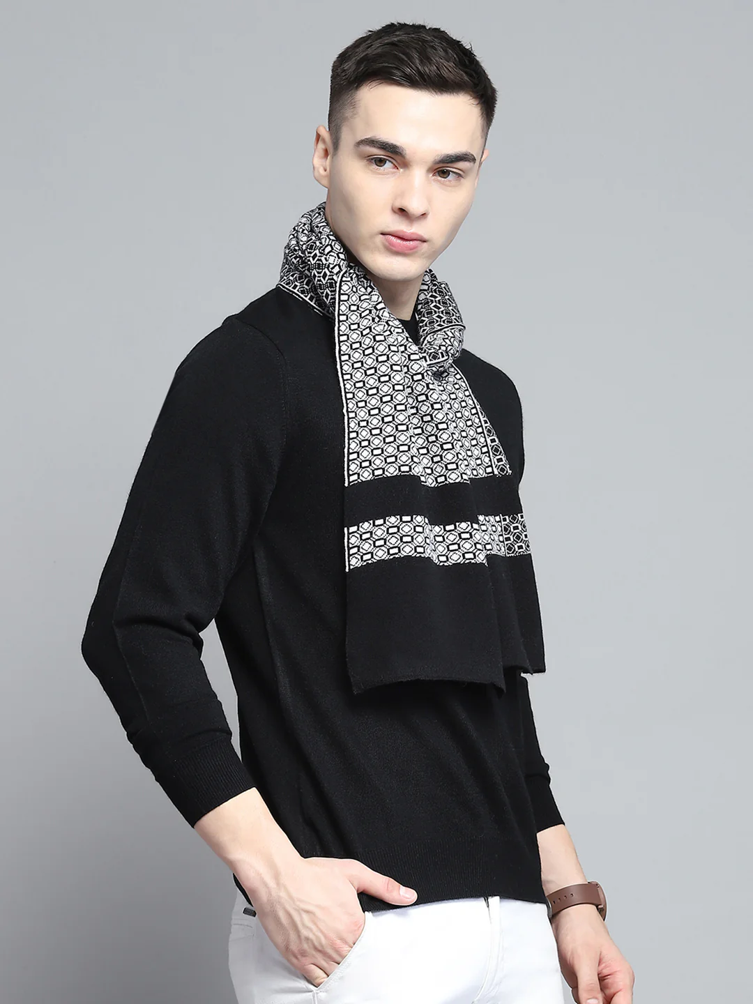 Men Black Self Design Muffler - Image 4