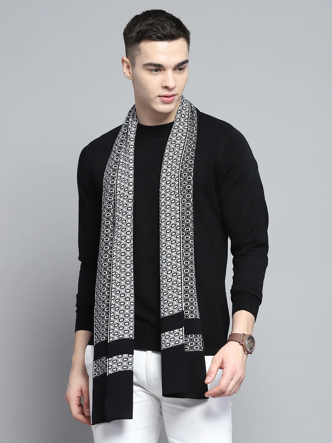 Men Black Self Design Muffler - Image 5