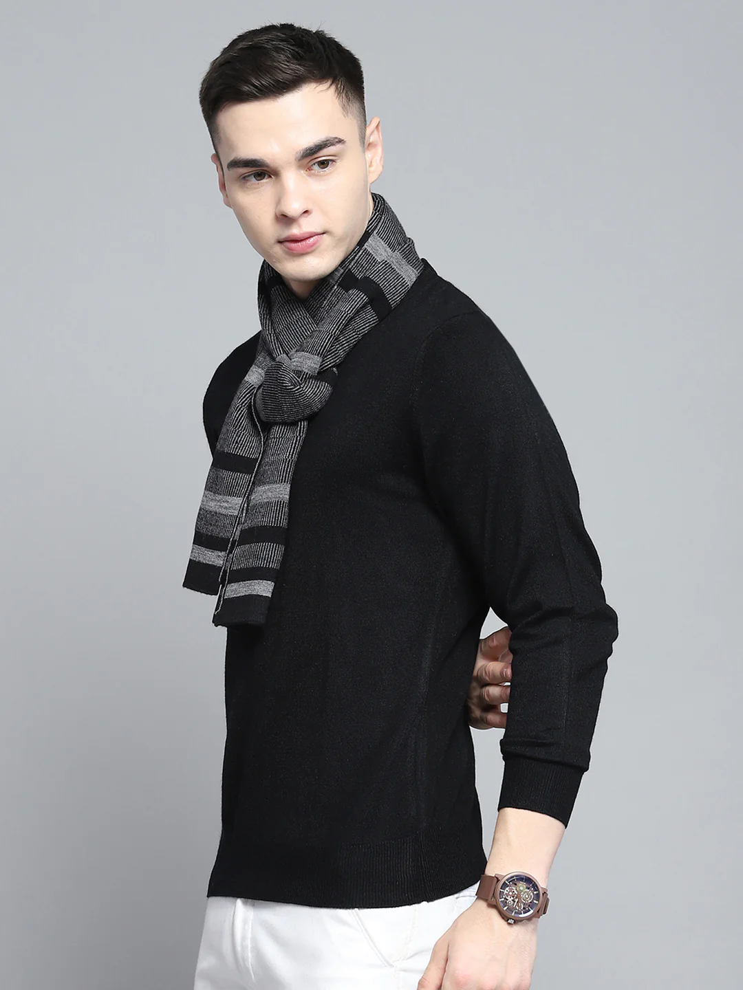 Men Black Self Design Muffler - Image 3
