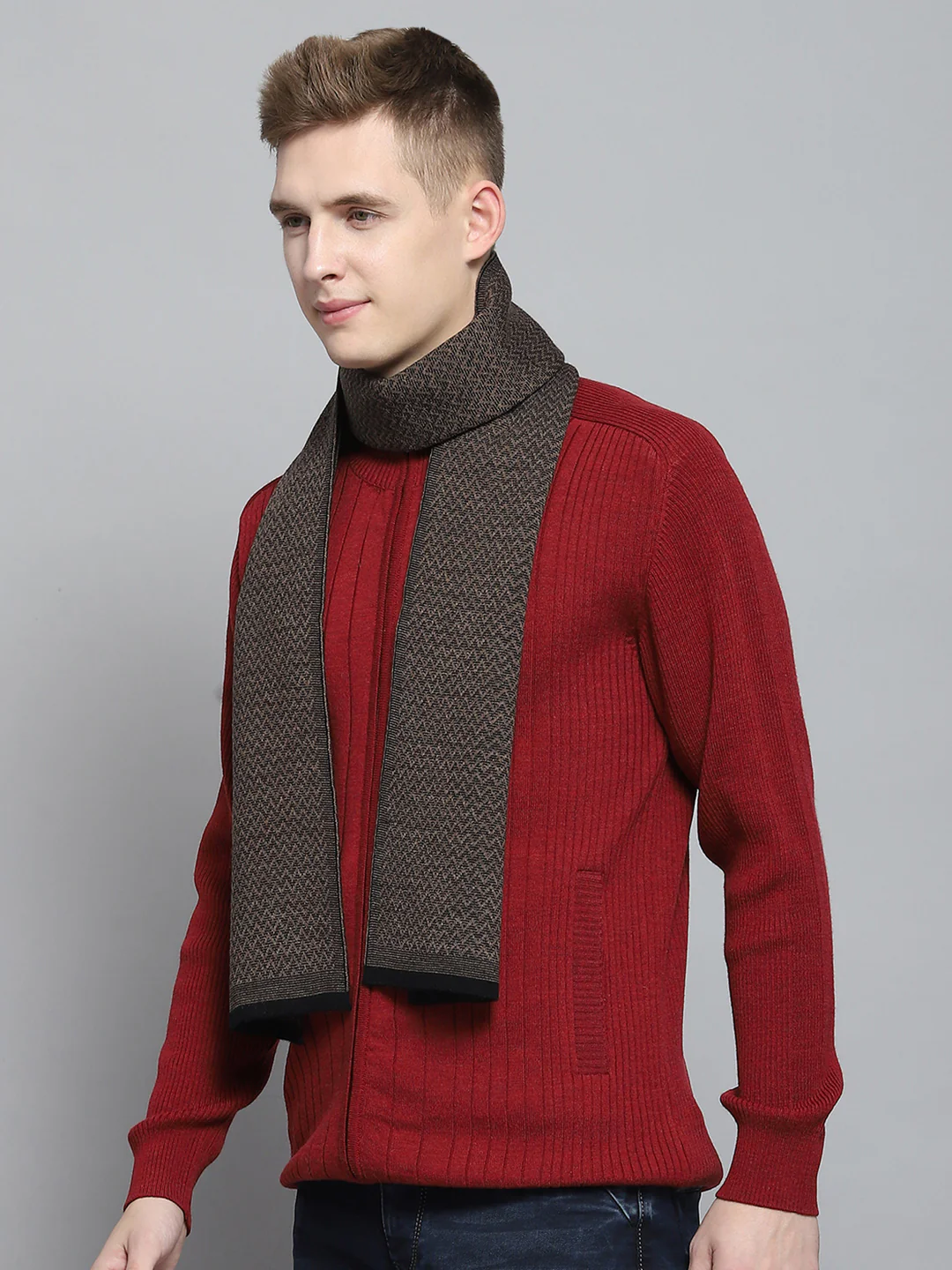 Men Black Self Design Muffler - Image 3