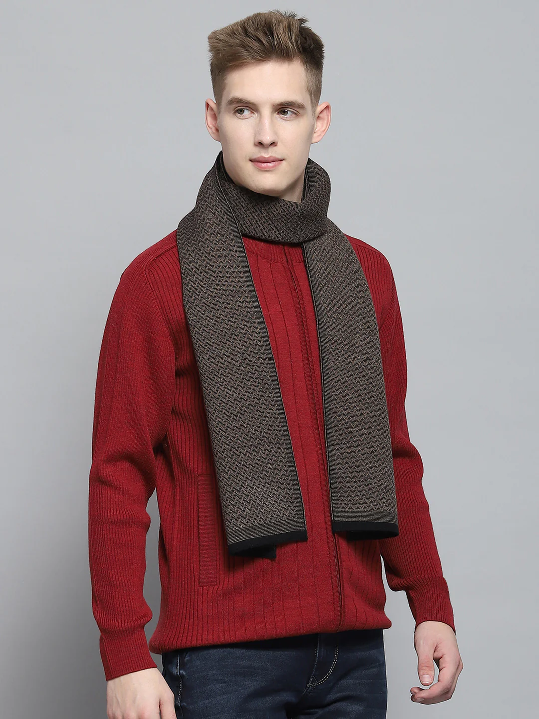 Men Black Self Design Muffler - Image 4