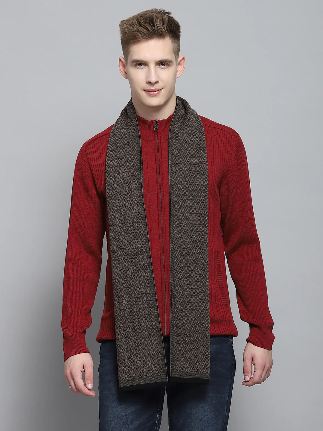 Men Black Self Design Muffler - Image 5
