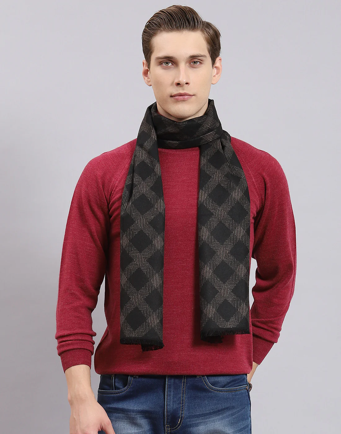 Men Black Self Design Muffler - Image 2