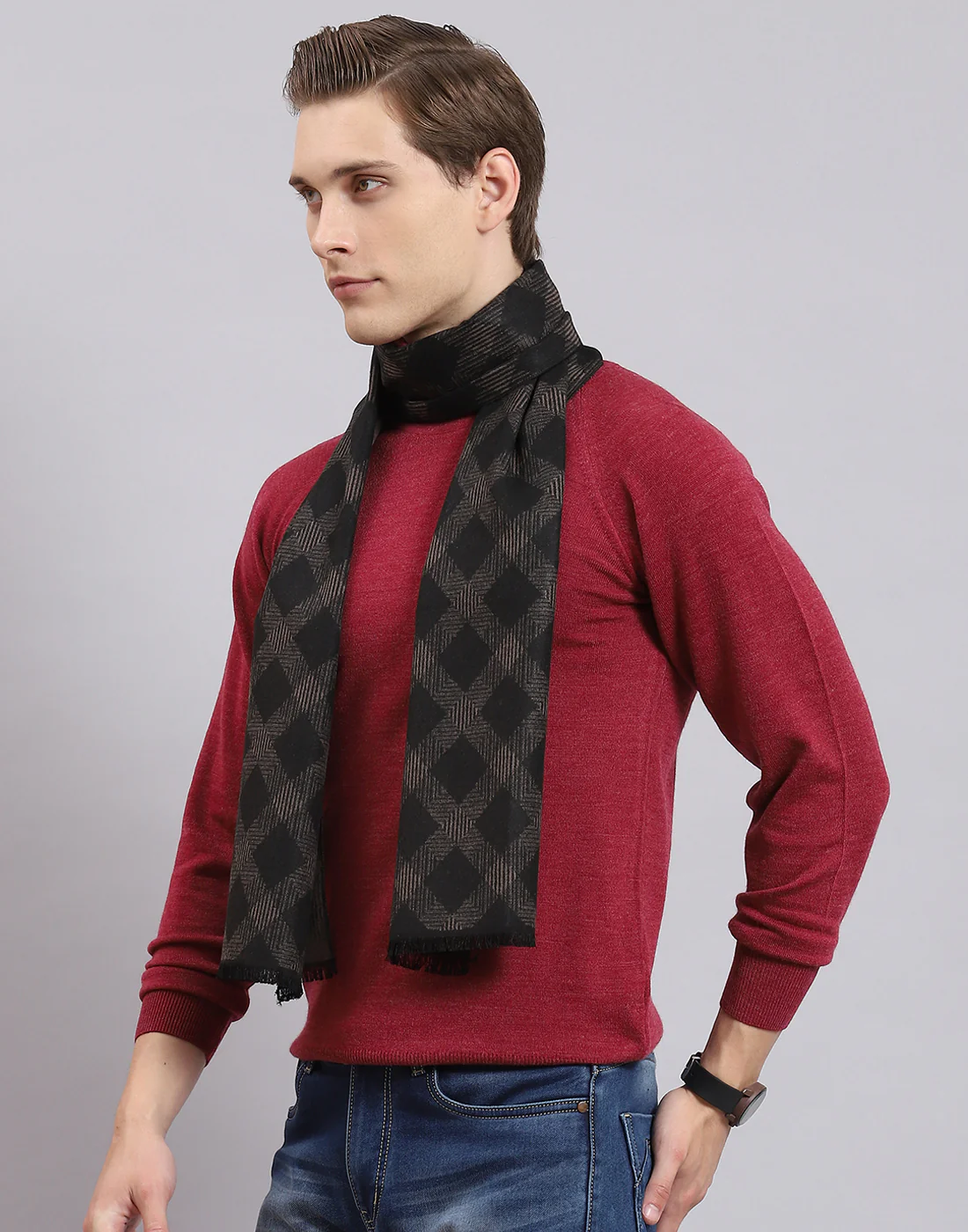 Men Black Self Design Muffler - Image 4