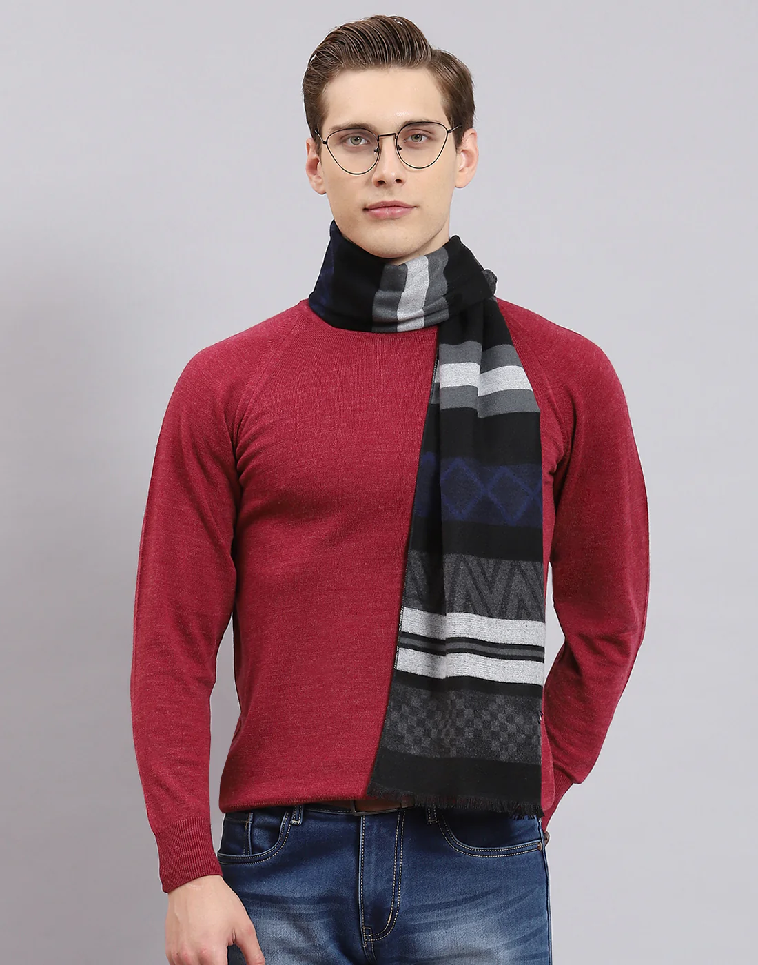 Men Black Self Design Muffler - Image 2