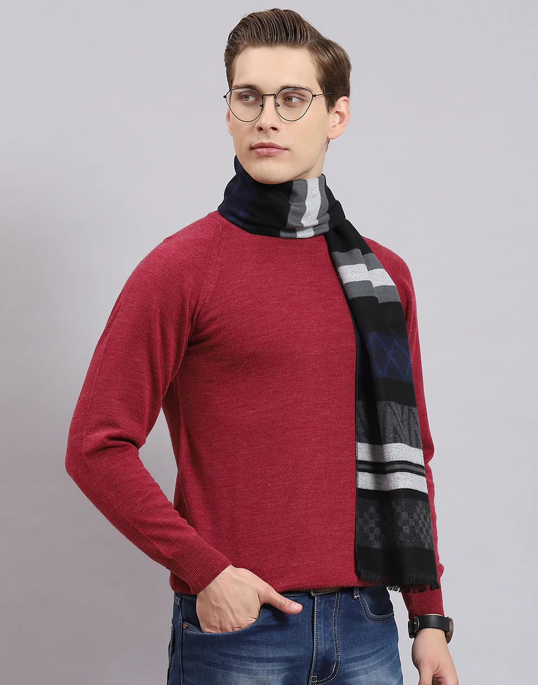 Men Black Self Design Muffler - Image 5