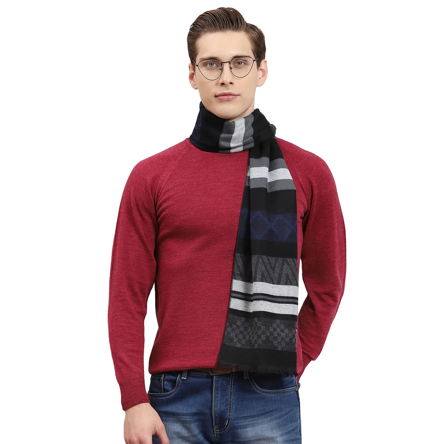 Men Black Self Design Muffler - Image 6
