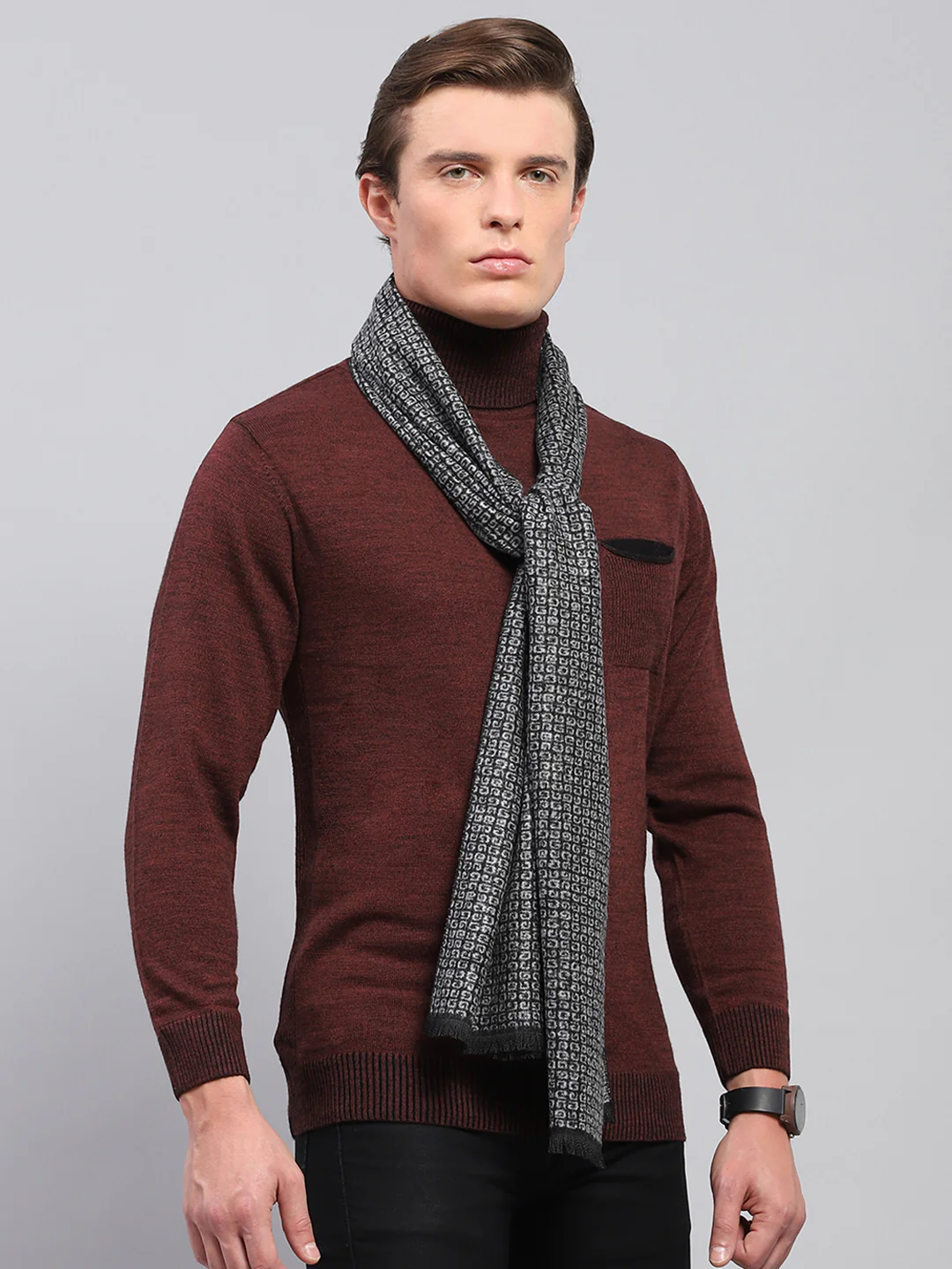 Men Black Self Design Muffler - Image 4