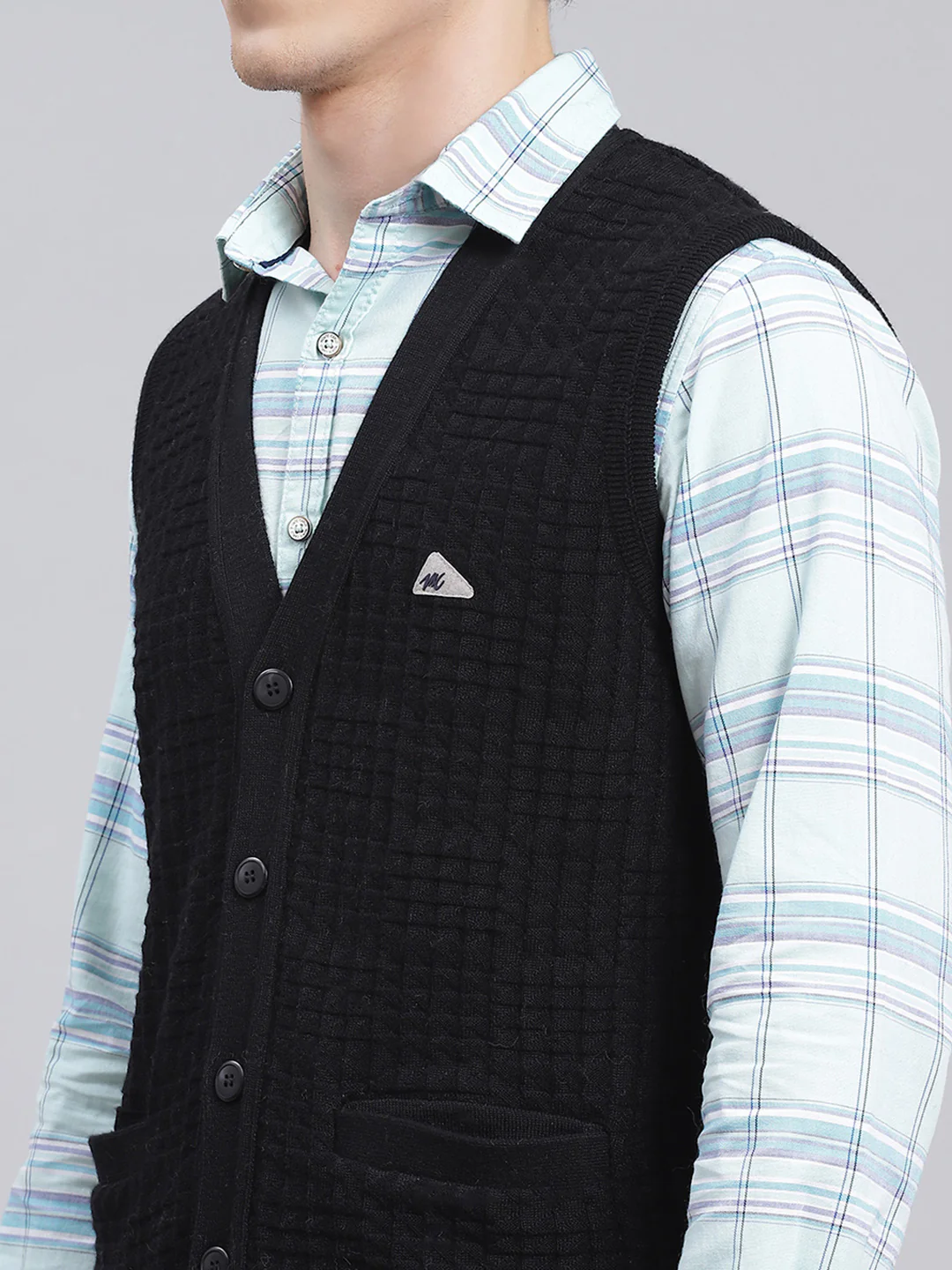 Men Black Self Design Pure wool Cardigan - Image 6