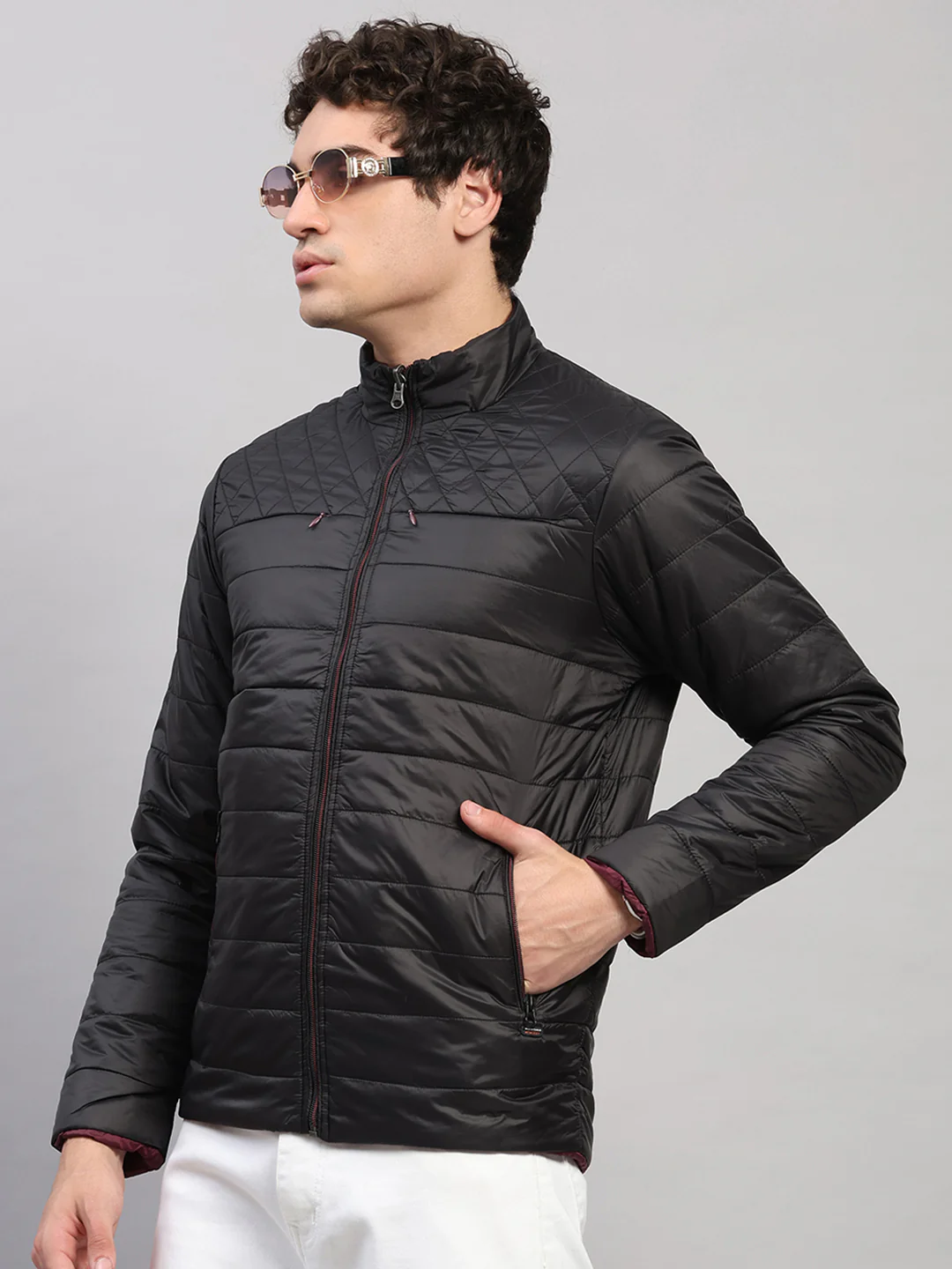 Men Black Self Design Round Neck Full Sleeve Jacket - Image 3
