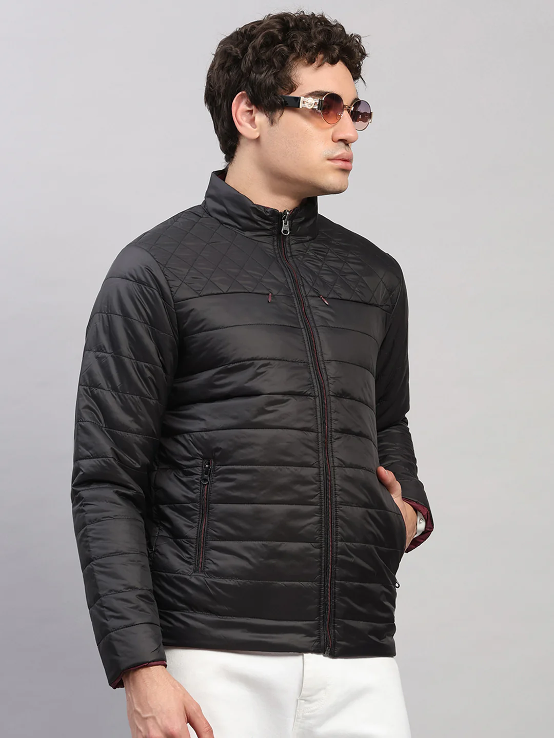 Men Black Self Design Round Neck Full Sleeve Jacket - Image 4