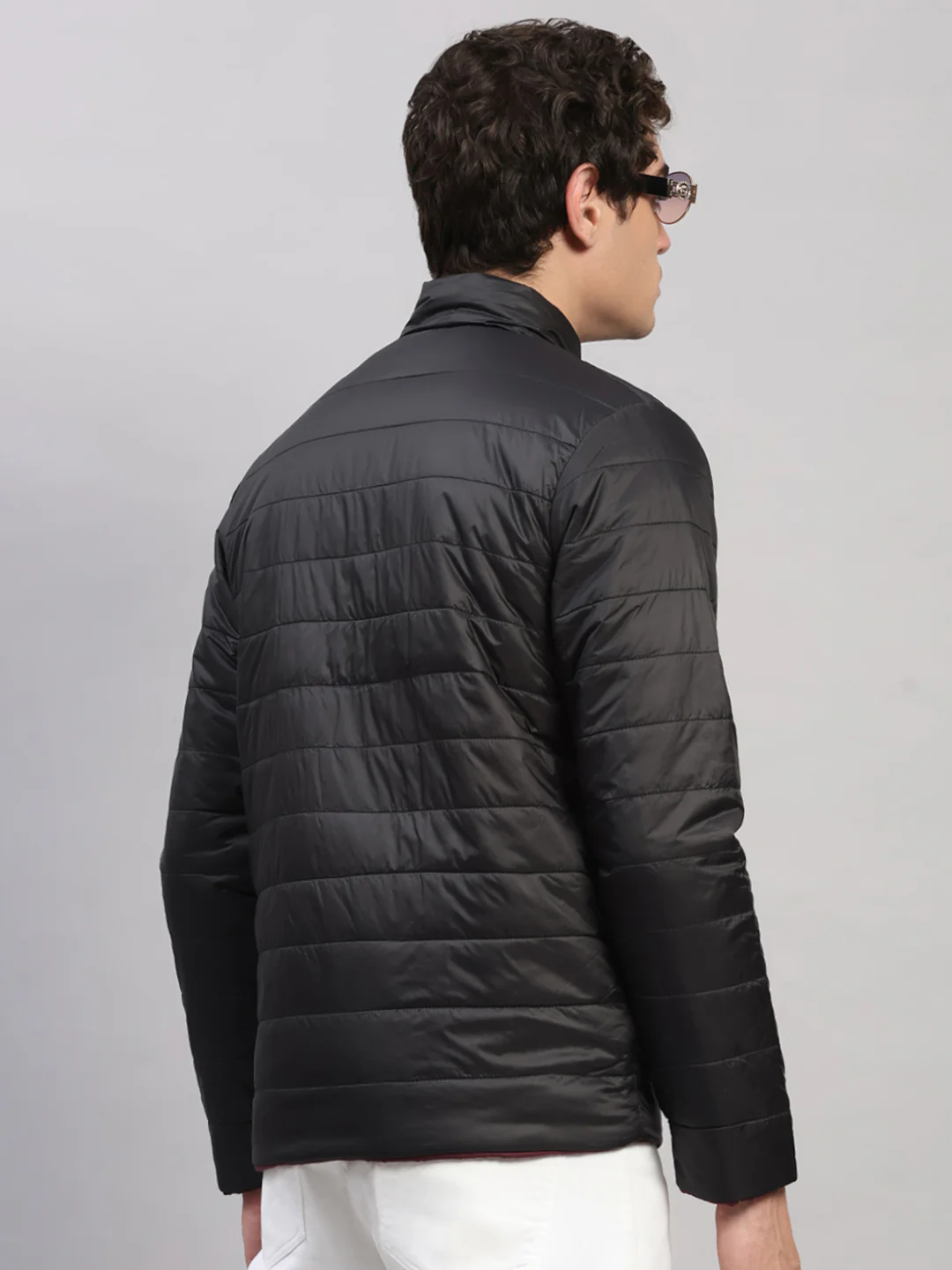 Men Black Self Design Round Neck Full Sleeve Jacket - Image 5